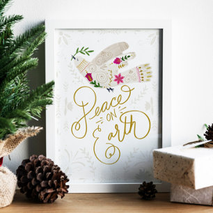 Elegant Folk Art "Peace on Earth" Dove White Poster