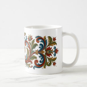 Elegant Folk Art Rosemaling Style Floral Mug