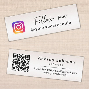Elegant Follow Me Instagram & QR Code Social Media Mini Business Card