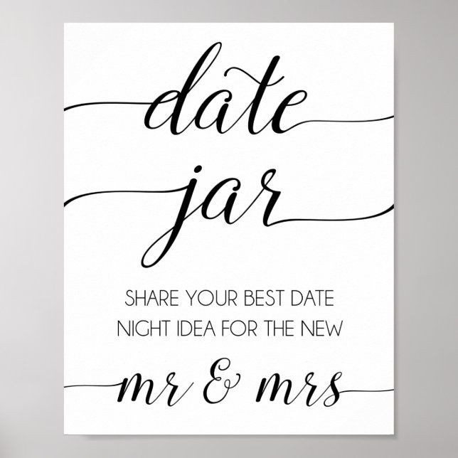 Elegant Font Wedding Date Jar Sign (Front)