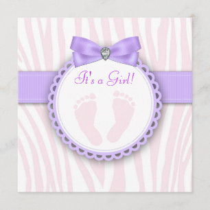 Elegant Footprint Pink and Purple Baby Shower Invitation
