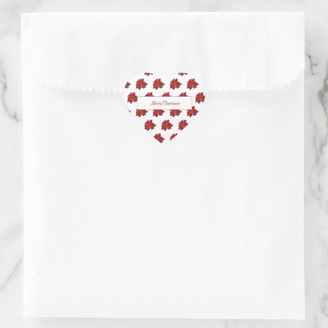 Elegant For Her Merry Christmas Red Floral Pattern Heart Sticker (Bag)