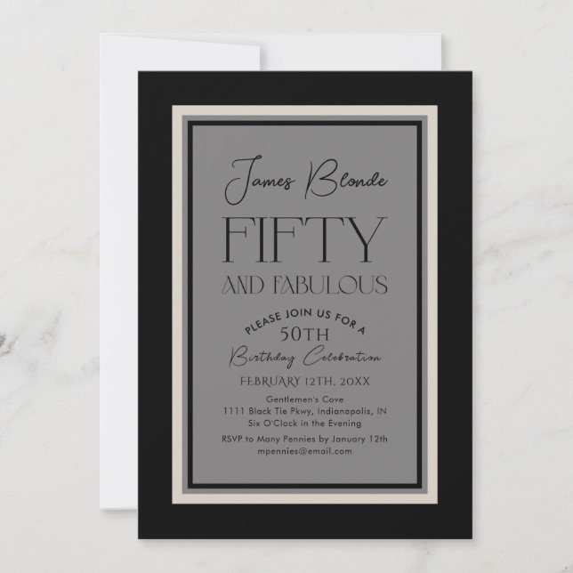 Elegant For Him Fiftieth Birthday Party Invitation (Front)