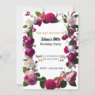 Elegant foral watercolor birthday invitation card 