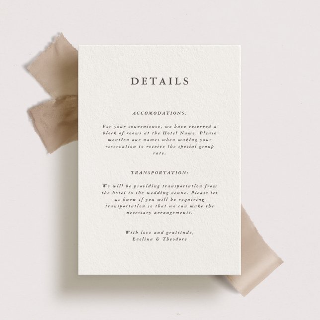 Elegant Forest Brown Wedding Details Card (Creator Uploaded)