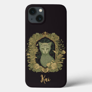 Elegant Forest Cat with Custom Name iPhone 13 Case