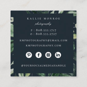 Elegant Forest Foliage Frame Dark Blue Square Business Card