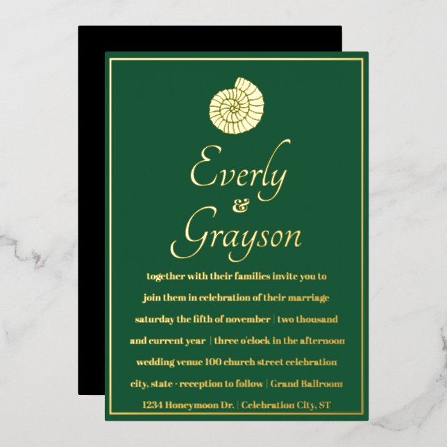 Elegant Forest Green and Gold Beach Wedding     (Front/Back)