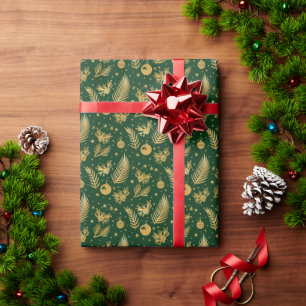 Elegant Forest Green and Gold Christmas Wrapping Wrapping Paper