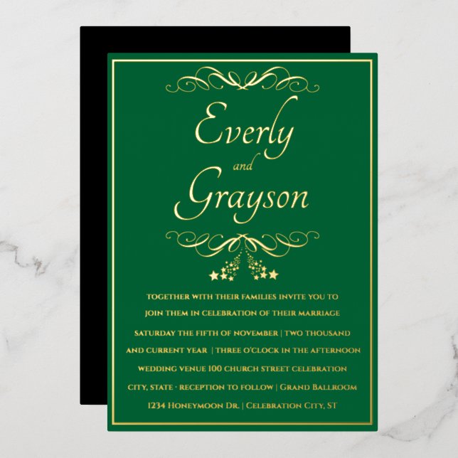 Elegant Forest Green and Gold Wedding  (Front/Back)