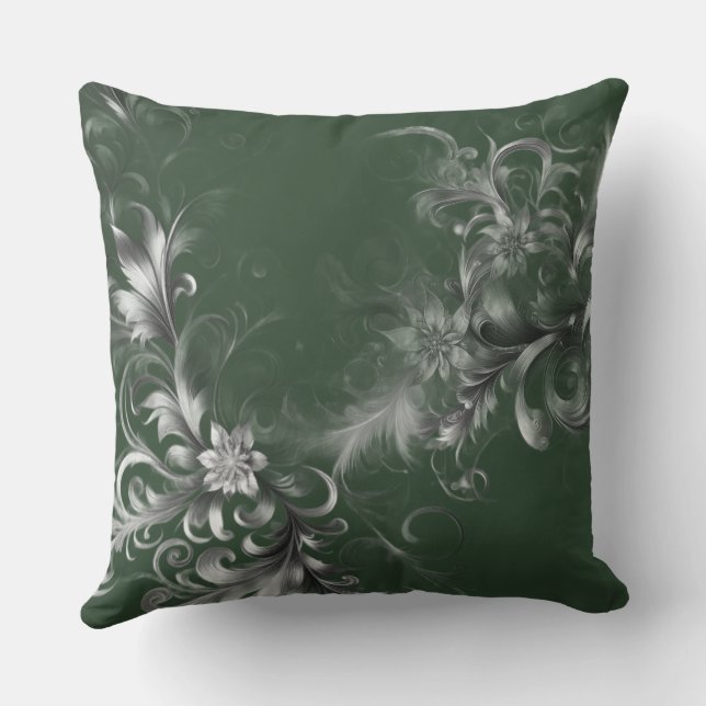  Elegant Forest Green and Silver  Cushion (Back)