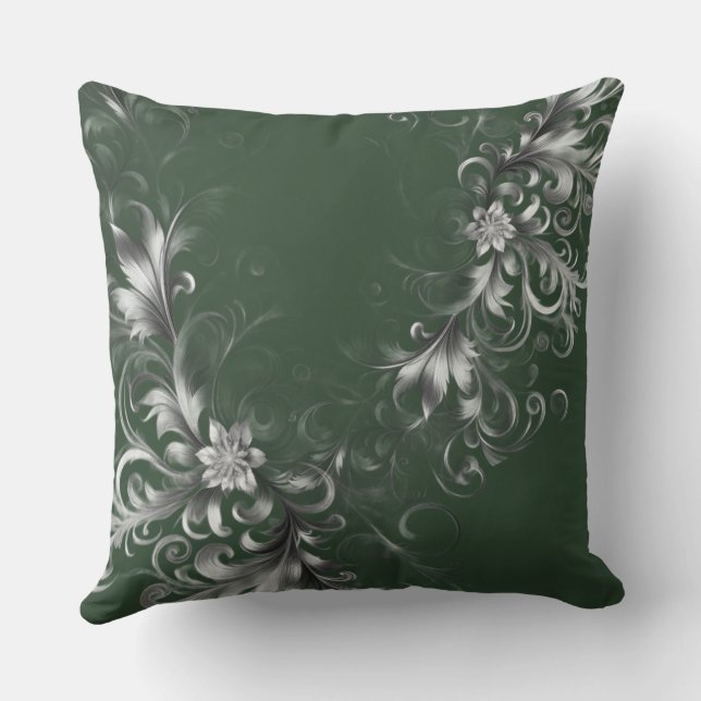  Elegant Forest Green, and Silver  Cushion (Back)