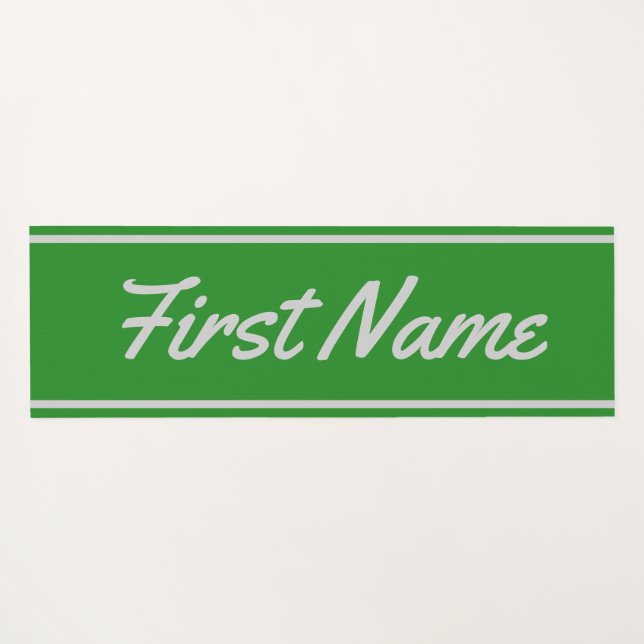 Elegant Forest Green Background & Light Grey Name Yoga Mat (Back (Horizontal))