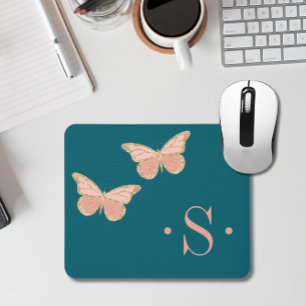 Elegant Forest Green Butterfly Mouse Mat