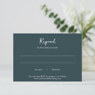 Elegant Forest Green Clean Wedding RSVP Card