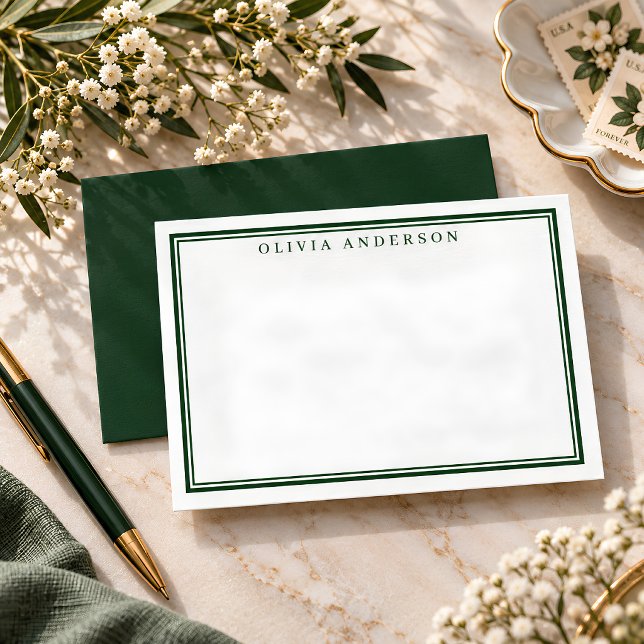 Elegant Forest Green Double Border Note Card (Creator Uploaded)