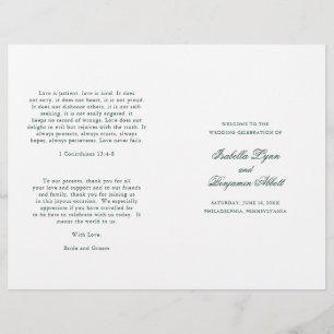 Elegant Forest Green Folded Wedding Program