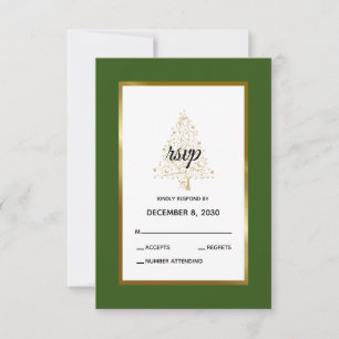 Elegant Forest Green Gold Christmas Wedding RSVP Card