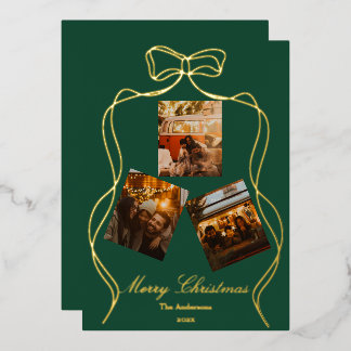 Elegant Forest Green Gold Foil Photo Holiday Card