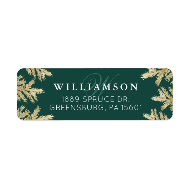 Elegant Forest Green & Gold Pine Forest Monogram (Front)