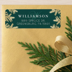 Elegant Forest Green & Gold Pine Forest Monogram