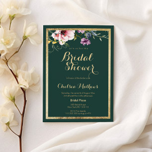 Elegant forest green gold pink flora Bridal Shower Invitation