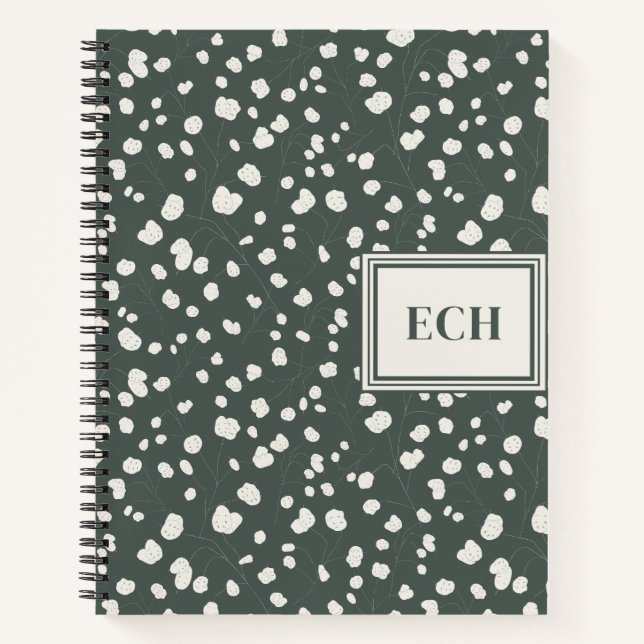 Elegant Forest Green Lunaria Monogram Hardcover Notebook (Front)