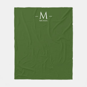 Elegant Forest Green Monogram Template Custom Fleece Blanket