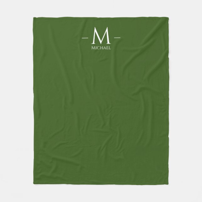 Elegant Forest Green Monogram Template Custom Fleece Blanket (Front)