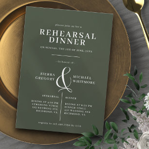 Elegant Forest Green Moss Formal Rehearsal Dinner Invitation