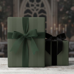 Elegant Forest Green on Green Thick Stripes Wrapping Paper