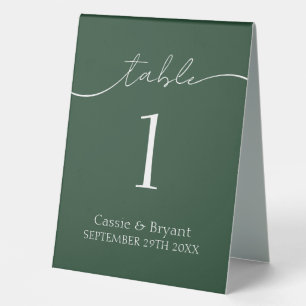 Elegant Forest Green Script Wedding Table Number