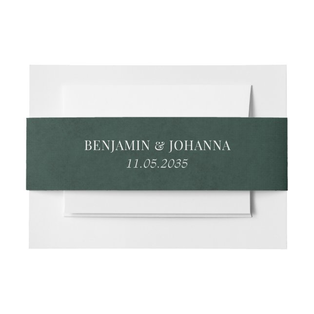Elegant Forest Green Wedding Custom Invitation Belly Band (Front Example)