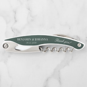 Elegant Forest Green Wedding Thank You Guest Favou Corkscrew