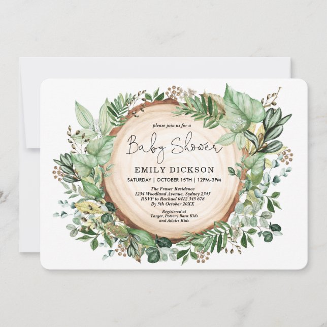 Elegant Forest Greenery Garden Baby Shower Party Invitation (Front)