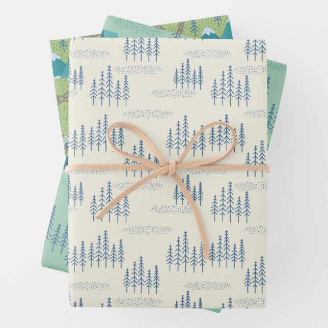 elegant forest map pattern wrapping paper sheet (In situ)