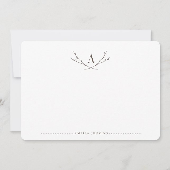 Elegant Forest Monogram Stationery Flat Cards (Front)