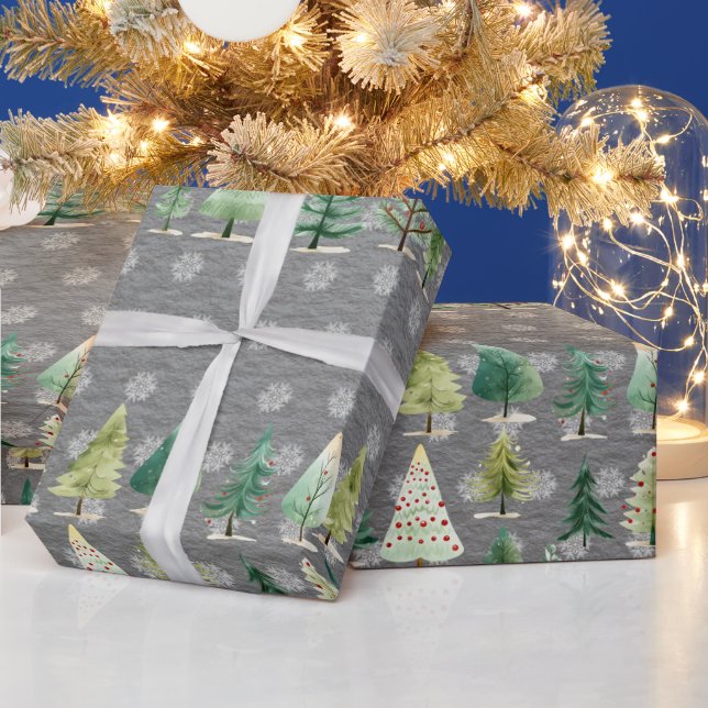 Elegant Forest of Christmas Trees on Steel Grey Wrapping Paper (Holidays)