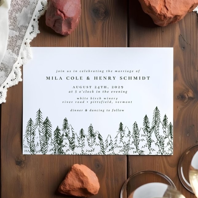 Elegant Forest Pine Minimalist Evergreen Wedding Invitation (Creator Uploaded)