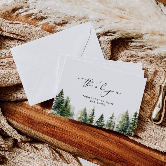 Elegant forest pine trees bridal shower thank you card (Creator Uploaded)