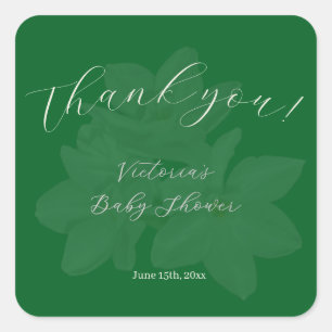 Elegant Forest & Sage Green Name Baby Shower Square Sticker