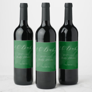 Elegant Forest & Sage Green Name Baby Shower Wine Label