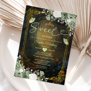 Elegant Forest Sage Green Princess Quinceañera  Invitation