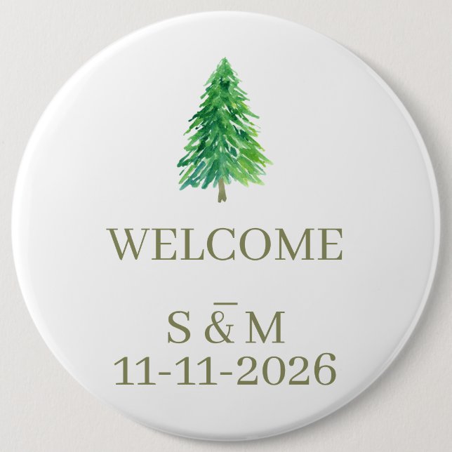 Elegant Forest Tree Flower Monogram Wedding 6 Cm Round Badge (Front)