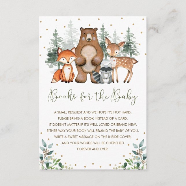 Elegant Forest Woodland Animals Books for Baby Enclosure Card (Front)