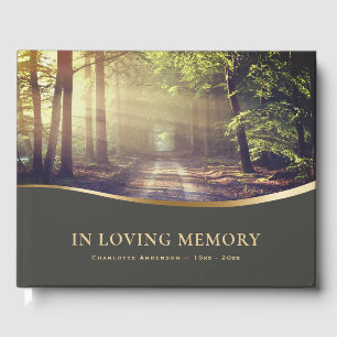 Elegant Forest Woodland Path Funeral Guest Book