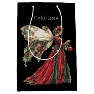 Elegant Forestcore Decoupage Fairy Christmas Medium Gift Bag