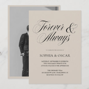 Elegant Forever & Always Photo Wedding Beige Invitation