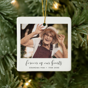 Elegant Forever in our hearts memorial Photo Ceramic Ornament