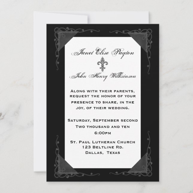 Elegant Formal Black and White Wedding Invitation (Front)